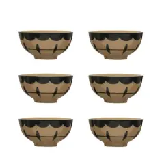 Hello Honey&reg; Black & Tan Geometric Hand Painted Stoneware Bowl Set