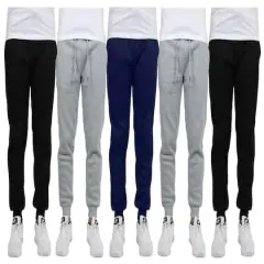 Galaxy by Harvic Fleece-Lined Men's Jogger Sweatpants 5 Pack Black/Heather Gray/Navy/Heather Gray/Black