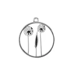 John Bead Silver Circle with Flowers Pendants, 4ct.