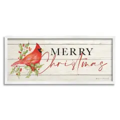 Stupell Industries Merry Christmas Cardinal Framed Gicl&eacute;e Art Red and White with White Frame