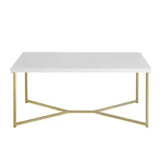 Luxe 42" Faux White Marble & Gold Y Leg Modern Glam Coffee Table