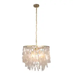 Hello Honey&reg; Marina Large Round Gold Metal & Natural Capiz Chandelier Style Pendant Ceiling Light