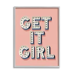 Stupell Industries Pink Get It Girl Polka Dot Wall Art in Gray Frame