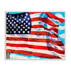 Stupell Industries Windblown American Flag Framed Giclee Art White