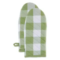 DII&reg; Buffalo Check Oven Mitts, 2ct. Antique Green