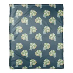 Umbrella Pattern Coral Fleece Blanket Navy/Green