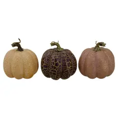 4" Brown & Purple Fall Harvest Tabletop Pumpkin Set
