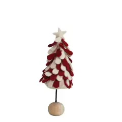 Hello Honey&reg; 13" Red & White Star-Topped Handmade Wool Felt Tree with Wood Ball Base