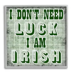 Stupell Industries Don't Need Luck I'm Irish Funny Plaid Framed Giclee Art Gray