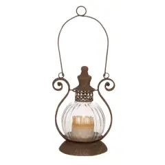 11" Brown Iron Rustic Candle Holder Lantern