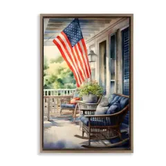 Stupell Industries Porch with American Flag Floater Framed Art Brown