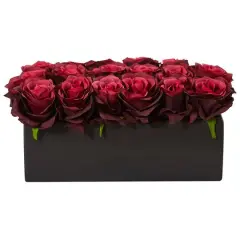 6" Burgundy Rose Arrangement in Ceramic Planter