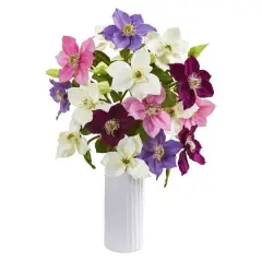 21" Anemone Arrangement In White Vase Assorted