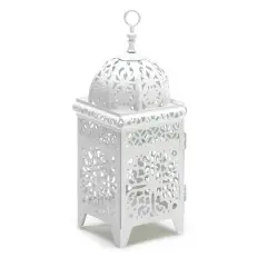 10.75" White Scrollwork Candle Lantern