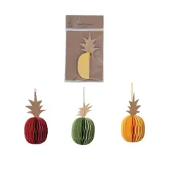 Hello Honey&reg; 3" Handmade Recycled Paper Honeycomb Pineapple Ornament with Glitter Edge Set