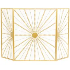 Gold Metal Foldable 3-Panel Starburst Fireplace Screen with Bead Inspired Rays