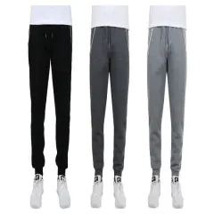 Galaxy by Harvic Men's Fleece-Lined Zip-Pocket Jogger Sweatpants 3 Pack Black/Charcoal/Heather Gray
