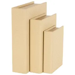 Faux Leather Geometric Woven Grid Book Storage Box Set Beige