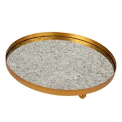 Hello Honey&reg; 13.75" Gold Footed Metal Antiqued Mirror Tray
