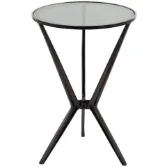 Black Aluminum Hourglass Shaped Stand Accent Table with Clear Glass Top 16" x 16" x 24"