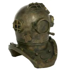 Bronze Polystone Coastal Decorative Antique Diving Helmet, 10" x 8" x 9"