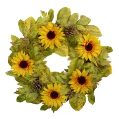 24" Yellow Sunflower & Pinecone Fall Harvest Wreath