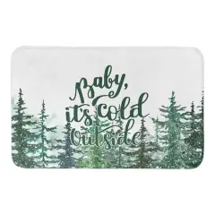 Winter Watercolor Pine Forest Bath Mat