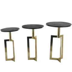 Gold Aluminum Geometric Accent Table with Black Marble Tabletop Set