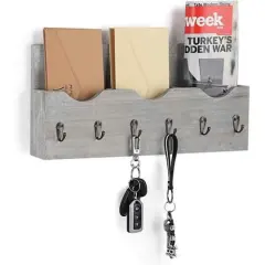 NEX&trade; Rustic Gray Wall Mounted Mail Holder & Organizer with 6 Key Hooks