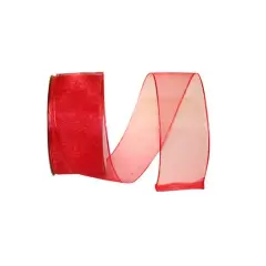 JAM Paper 1.5" x 25yd. Elegant Sheer Wired Ribbon Red
