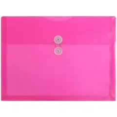 JAM Paper Letter Booklet Plastic Envelopes with Button & String Tie Closure, 12ct. Fuchsia