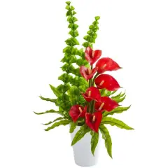 23" Calla Lily & Bells of Ireland Artificial Arrangement in White Container Red