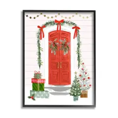 Stupell Industries Red Jolly Christmas Doorway Framed Giclee Art Black