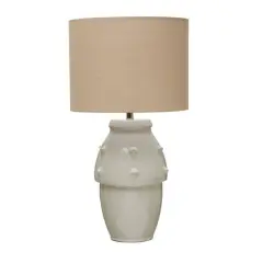 Hello Honey&reg; 30" Ivory Modern Stoneware Table Lamp with Raised Dot Design and Fabric Shade