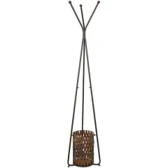 6ft. Brown Metal Geometric 3-Hanger Coat Rack with Basket