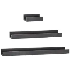 Black Floating Wooden Wall Shelves Set
