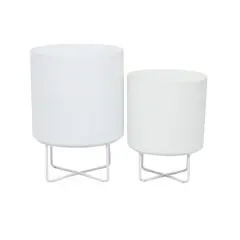 White Modern Planter, Set of 2" 16", 13"