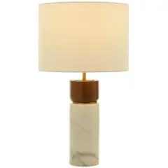 White Marble Thick Stand Table Lamp with Drum Shade 15" x 14" x 25"