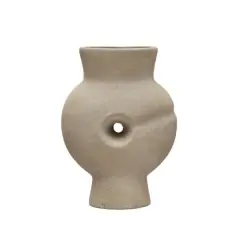 Hello Honey&reg; Bloomingville 9" Tan Modern Terra Cotta Vase with Cut Out Detail