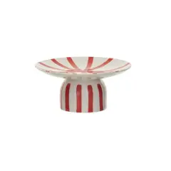 Hello Honey&reg; 6" Hand-Painted Red & Cream Stripes Stoneware Pedestal