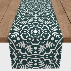 Folk Floral Teal 16" x 72" Cotton Twill Runner