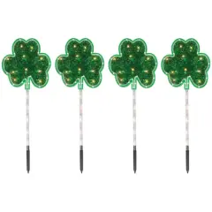 4ct Green Shamrock St Patrick's Day Pathway Marker Lawn Stakes Clear Lights