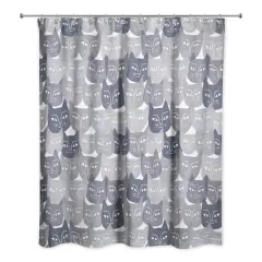 Gray Cat Face Pattern 71" x 74" Shower Curtain