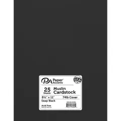 PA Paper&trade; Accents 12" x 12" Muslin 73lb. Cardstock, 25 Sheets Deep Black