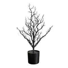 2ft. Pre-Lit Artificial Halloween Black Spooky Twig Tree with 60 Orange & Purple Copper Wire String LED Lights
