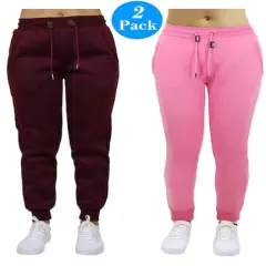 Galaxy by Harvic Women&rsquo;s Slim Fit Heavyweight Fleece-Lined Joggers 2 Pack Burgundy/Pink