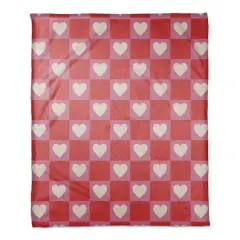 Heart Checkered Board Pattern 50" x 60" Coral Fleece Blanket
