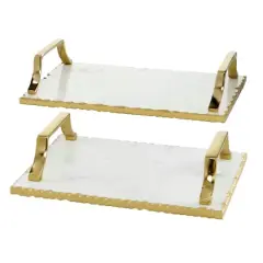 Set of 2" Gold Ceramic Glam Tray, 16", 13"