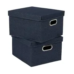 Household Essentials 15" Denim Blue Collapsible Cotton Blend Storage Box with Lid, 2ct.