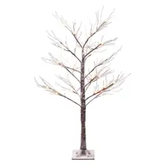 4ft. Pre-Lit Flocked Brown Artificial Twig Tree, White Lights